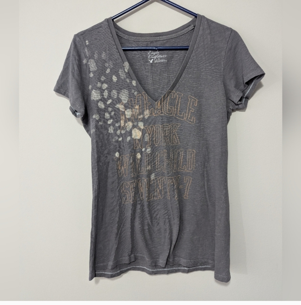 Y2K American Eagle Shirt Women's Size Large Bleached New York Wild Child 77
